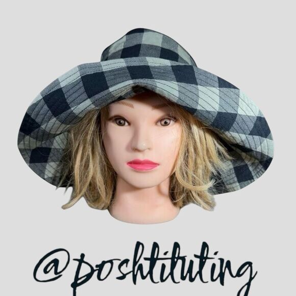 NWT Janessa Leone’ Bucket Hat Blue and Grey Plaid sz L - Picture 9 of 10